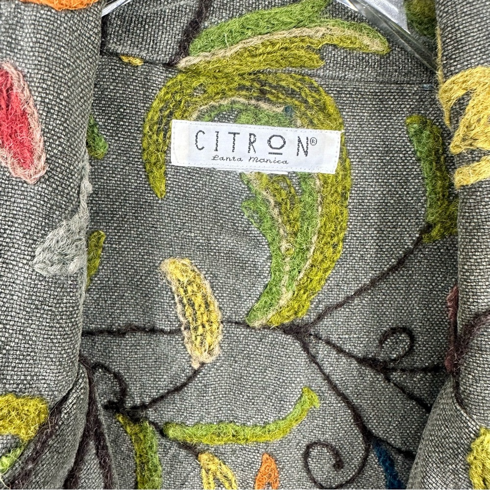 Citron Embroidered Floral Blazer Jacket Long Line Colorful Womens Medium V596 - Picture 4 of 9